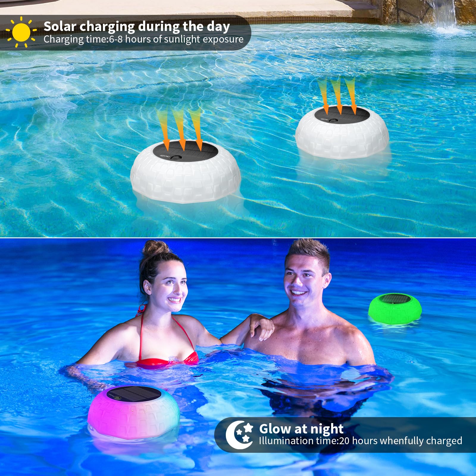 Dispenser Di Cloro Galleggiante Solare Brevettato Con Luci RGB, Capacità Per 4 Tavolette Da 7,6 Cm, Flusso Regolabile, IP68 - 4