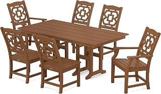 Martha Stewart POLYWOOD Chinoiserie 7-Piece Teak Farmhouse Outdoor Dining Set - All-Weather Durable