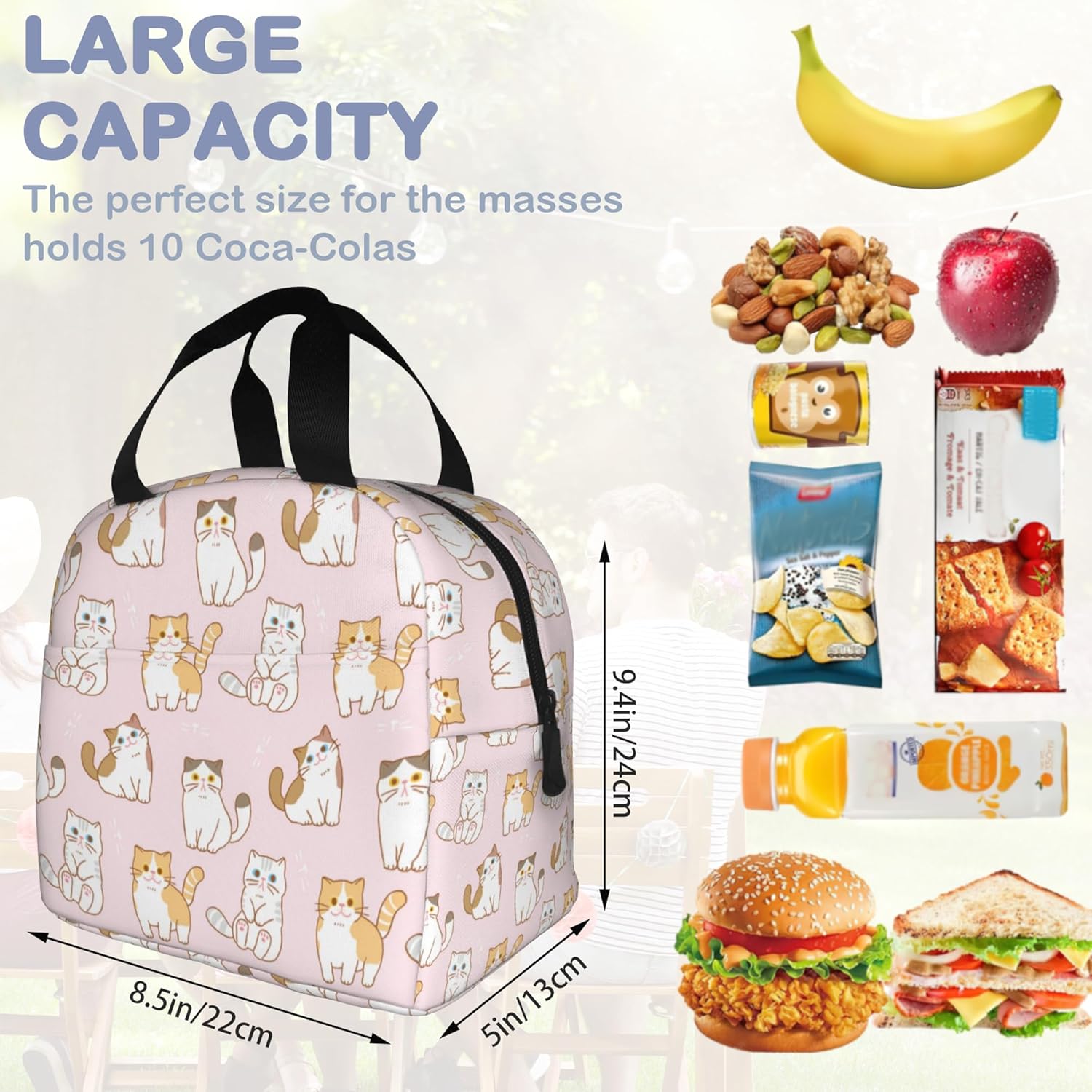 Cute Cartoon Cat Pink Lunch Box,Insulated Lunch Bag for Girls Boys,Reusable Lunch Box for Kids Adults School Student Work Picnic Travel - Image 2