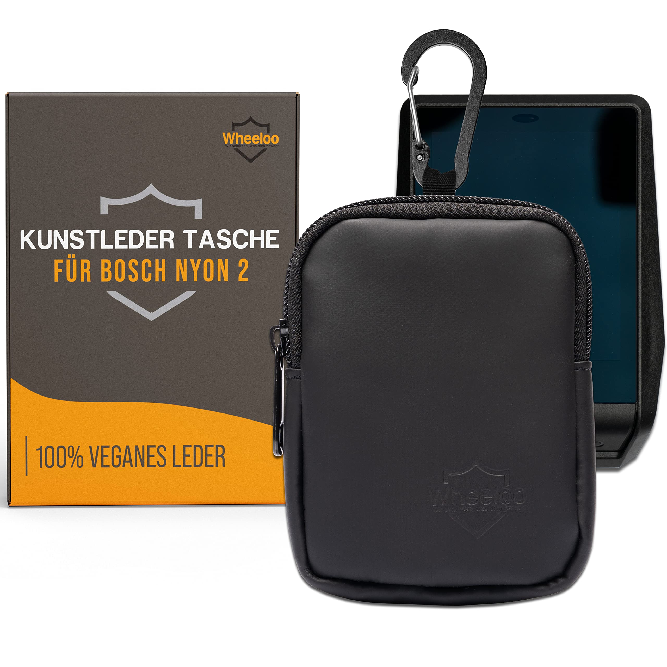 Wheeloo Schutzhülle für Bosch Nyon 2 aus Kunstleder I Displayschutz Tasche in Leder Optik I Transportschutz für Bosch Ebike Display I Schutztasche mit Karabiner
