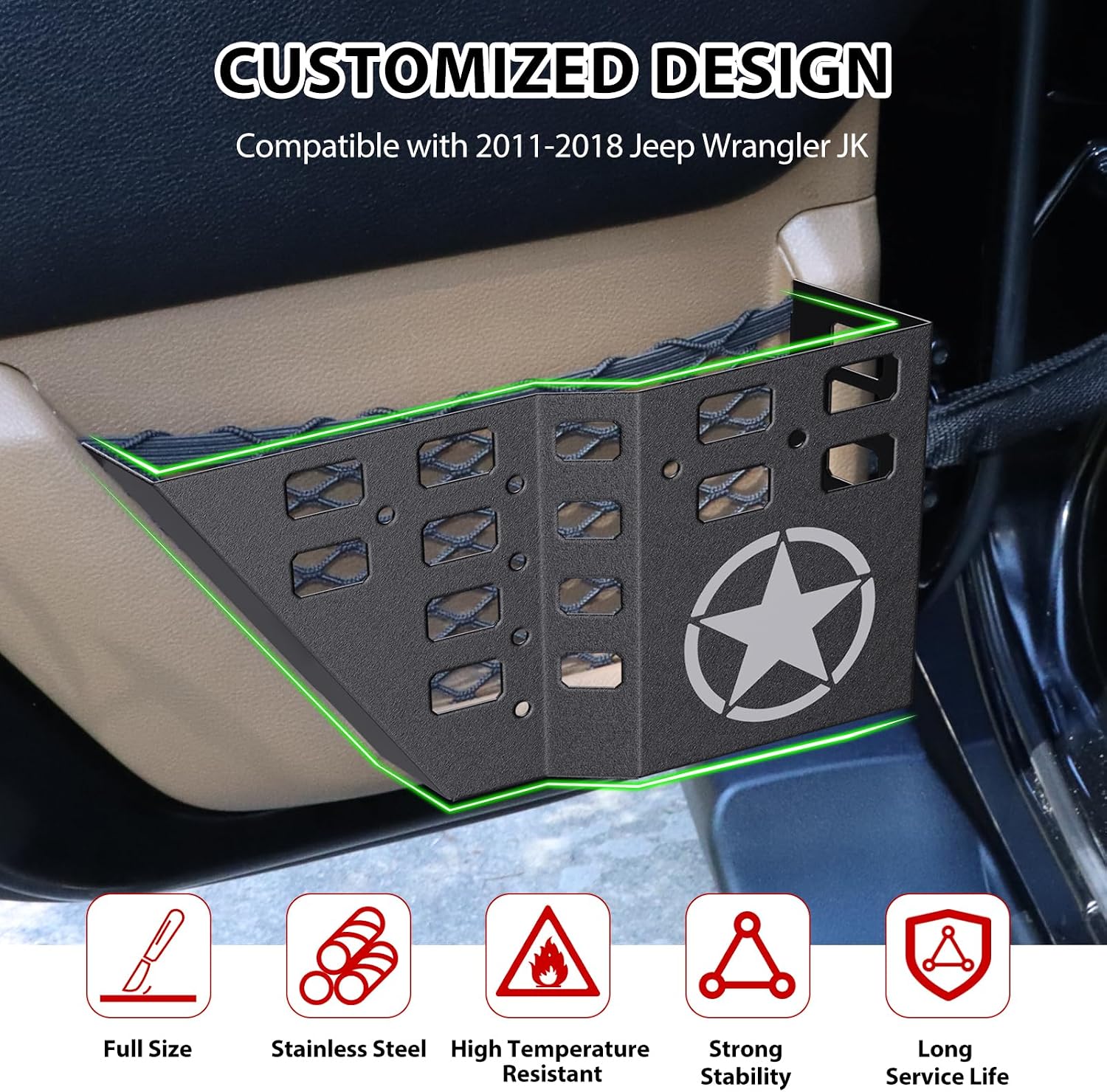 Eamplest Metal Rear Door Storage Pockets for Jeep Wrangler JK & JKU image 2