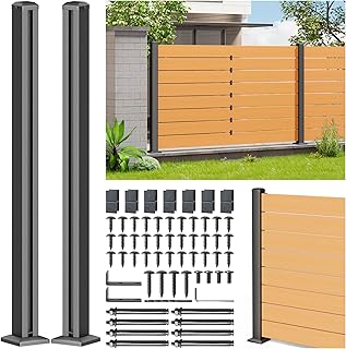 4FT 201 Stainless Steel Heavy Duty Fence Post for Wood Slats(End Post), Outdoor Ground Install Wooden Privacy Fence Panels Posts Matte Black 2Pack