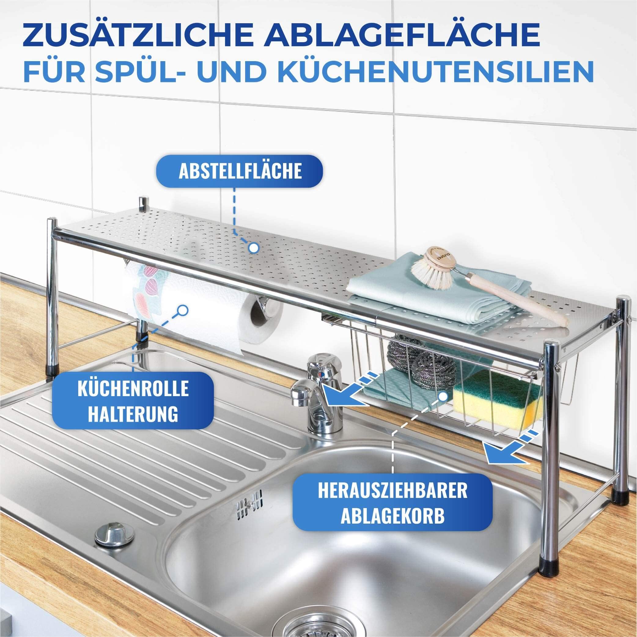 WENKO Spülbeckenregal Mod. Expando vielseitige ausziehbare Ablagefläche für optimalen Platz über der Spüle von 69 bis 116 cm Farbe nicht angegeben