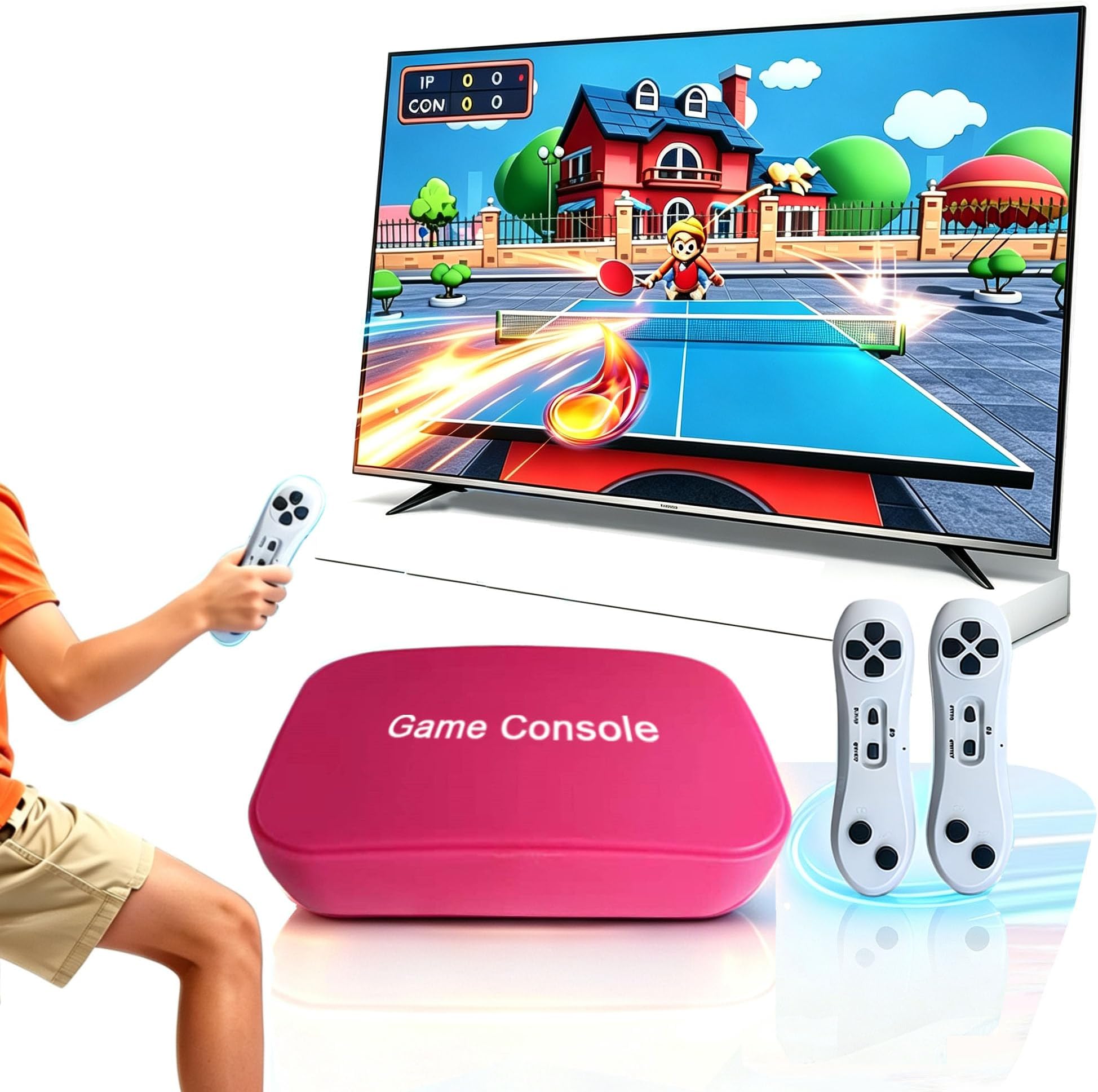 TV Game Console Built in 100+ Games, Handheld Video Game Machine with 2.4G Wireless Gamepad Somatosensory Control, HD Plug and Play, Home Interactive& Puzzle Games, Red