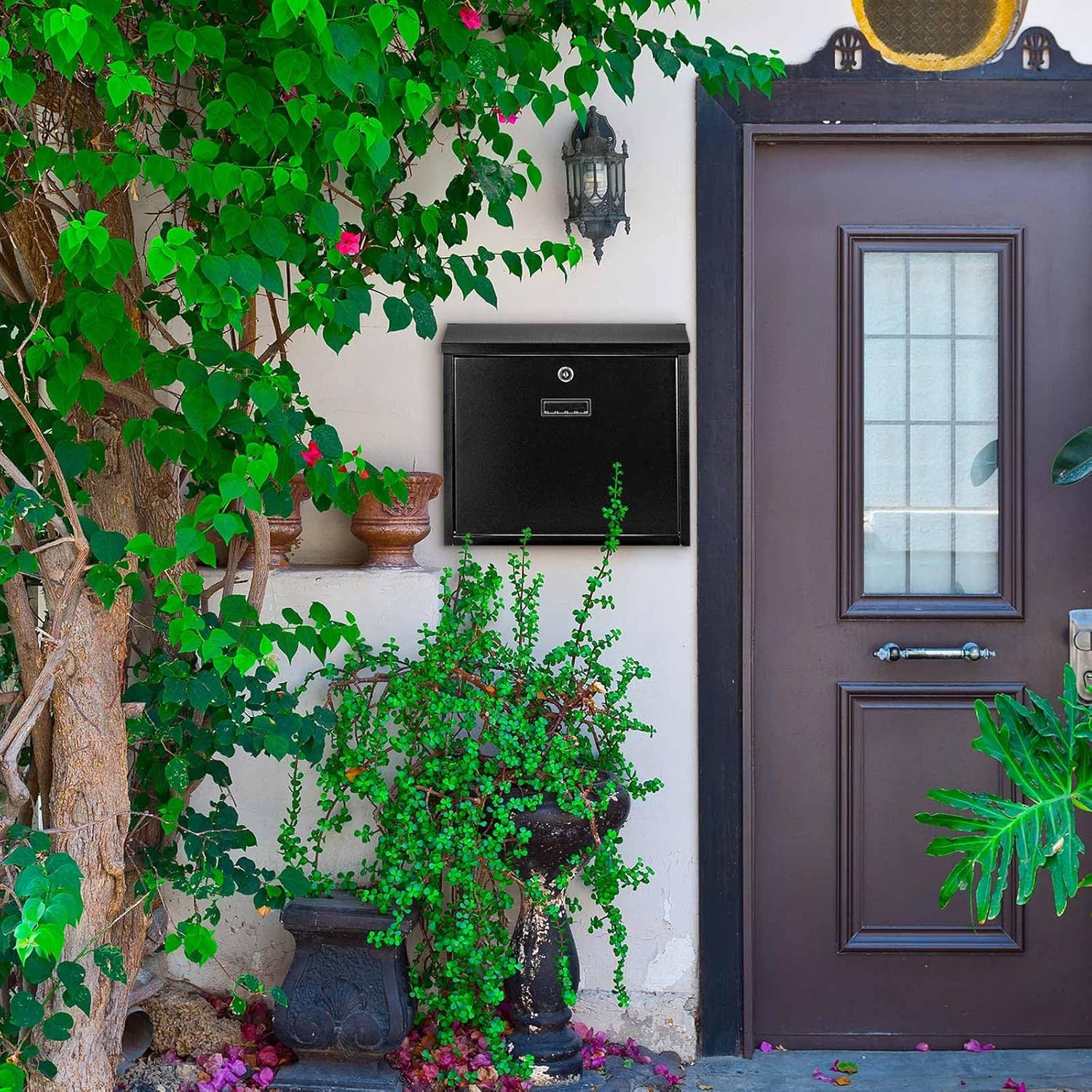 Locking Mailbox Wall Mount 14.2 x 12.5 x 4 Inch Large Capacity Locked Mail Boxes with Key Lock for Outside Security Key Drop Box for House Outside