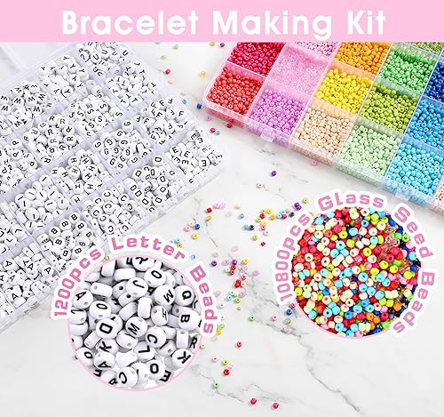 Miniatura 3 de 12000 cuentas de cristal de 0.118 pulgadas (0.118 in) y cuentas de letras, cuentas de semillas de vidrio de 24 colores para pulseras de amistad,