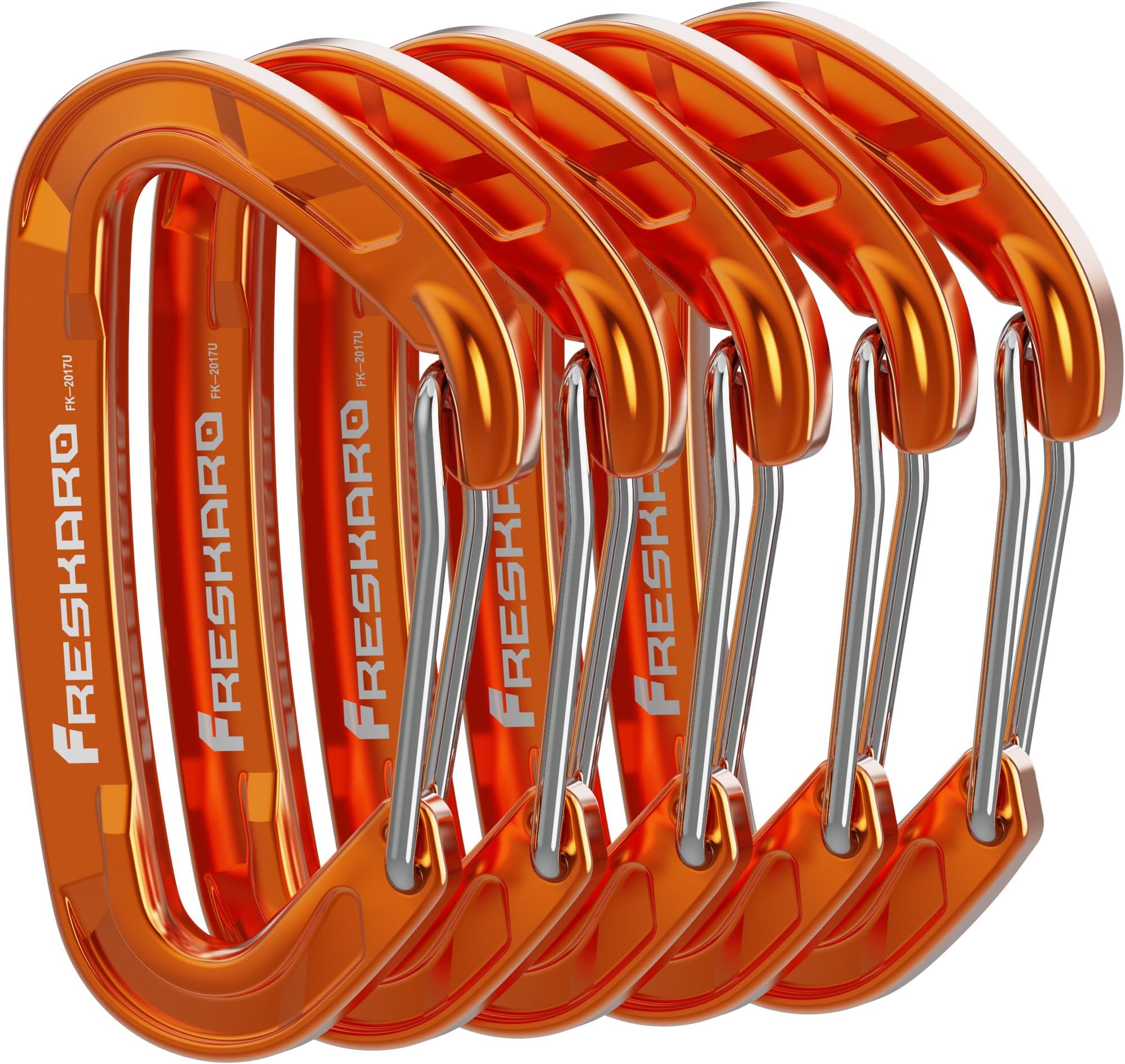 FresKaro 5pcs Nano Carabiner Clips, 8kN 1798lbs, Small Sturdy, Reliable Time-Tested Strong Spring Wiregate, Mini Size 2.37inch, Choice of 5colors