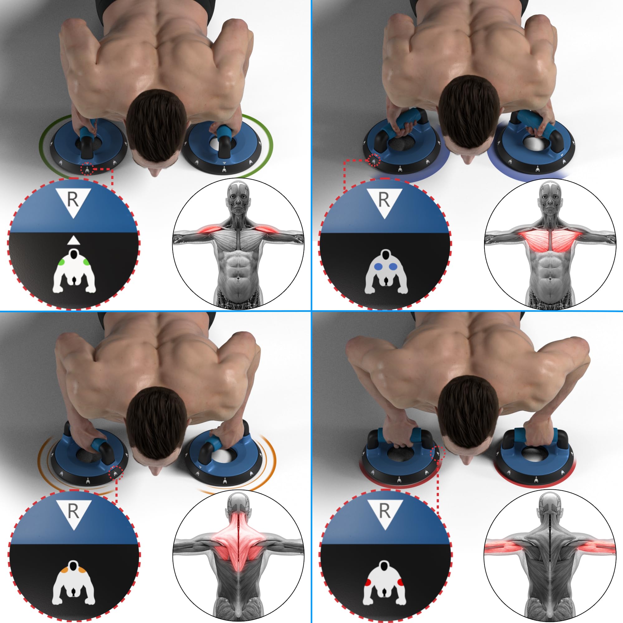 360° Verstellbare Liegestützgriffe - Oberkörper Trainingsgerät für Brust, Rücken, Schultern, Bizeps & Trizeps, Abnehmbare Silikon-Griffe, Rutschfeste Gummifüße