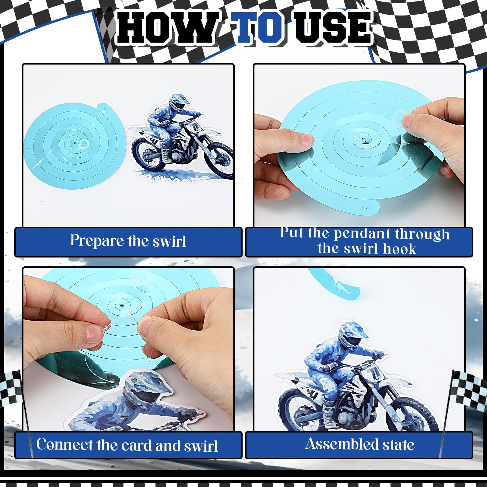Decoración de cumpleaños de bicicleta sucia para niños, pancarta de cumpleaños y remolinos colgantes para motocicleta, motocross, suministros de decoración de fiesta temática