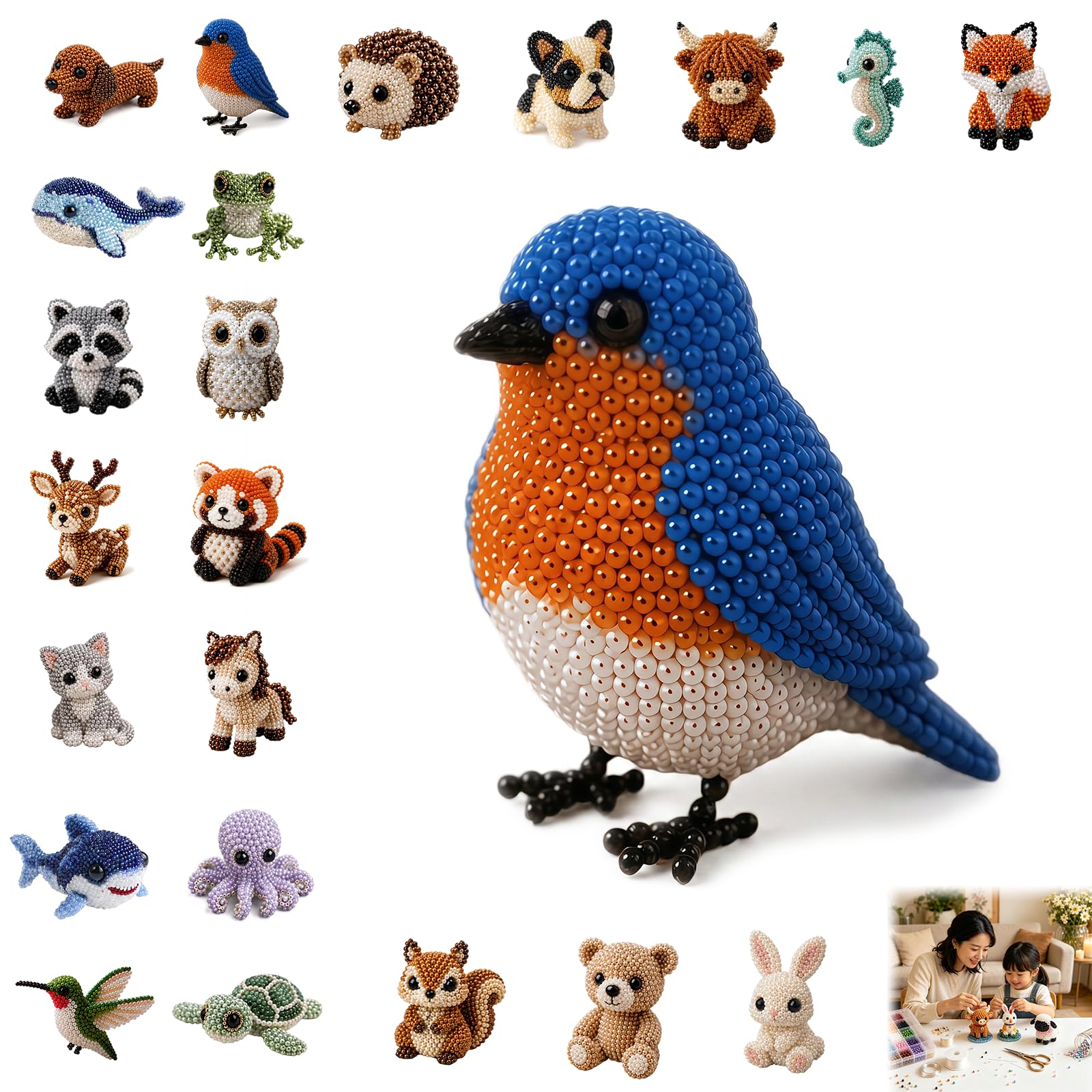 USMEI DIY Animal Beading Kit for Adults & Teens, Cute 3D Animal Bead Craft Set with Colorful Beads and Instructions, Handmade Jewelry Art Craft Kit for Creative DIY Projects
