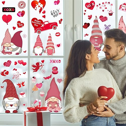 Miniatura 2 de 116 calcomanías para ventana del día de San Valentín para cristal de doble cara con forma de corazón y gnomo para decoración de boda día de San