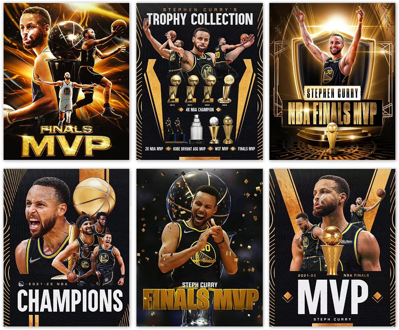 Stephen Curry Wall Art Posters, Stephen Curry Art Prints, Inspirational Success Basketball Canvas Wall Art, Basketball Motivational Posters for Man Cave Boys Room Decor, 6-Set (8"x10" Unframed)