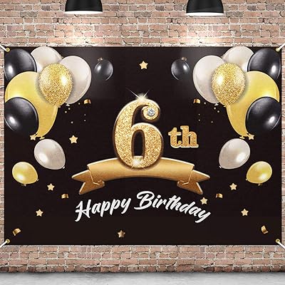 PAKBOOM Happy 6th Birthday Banner Backdrop - 6 Birthday Party Decorations Supplies for Boys - Black Gold 4 x 6ft