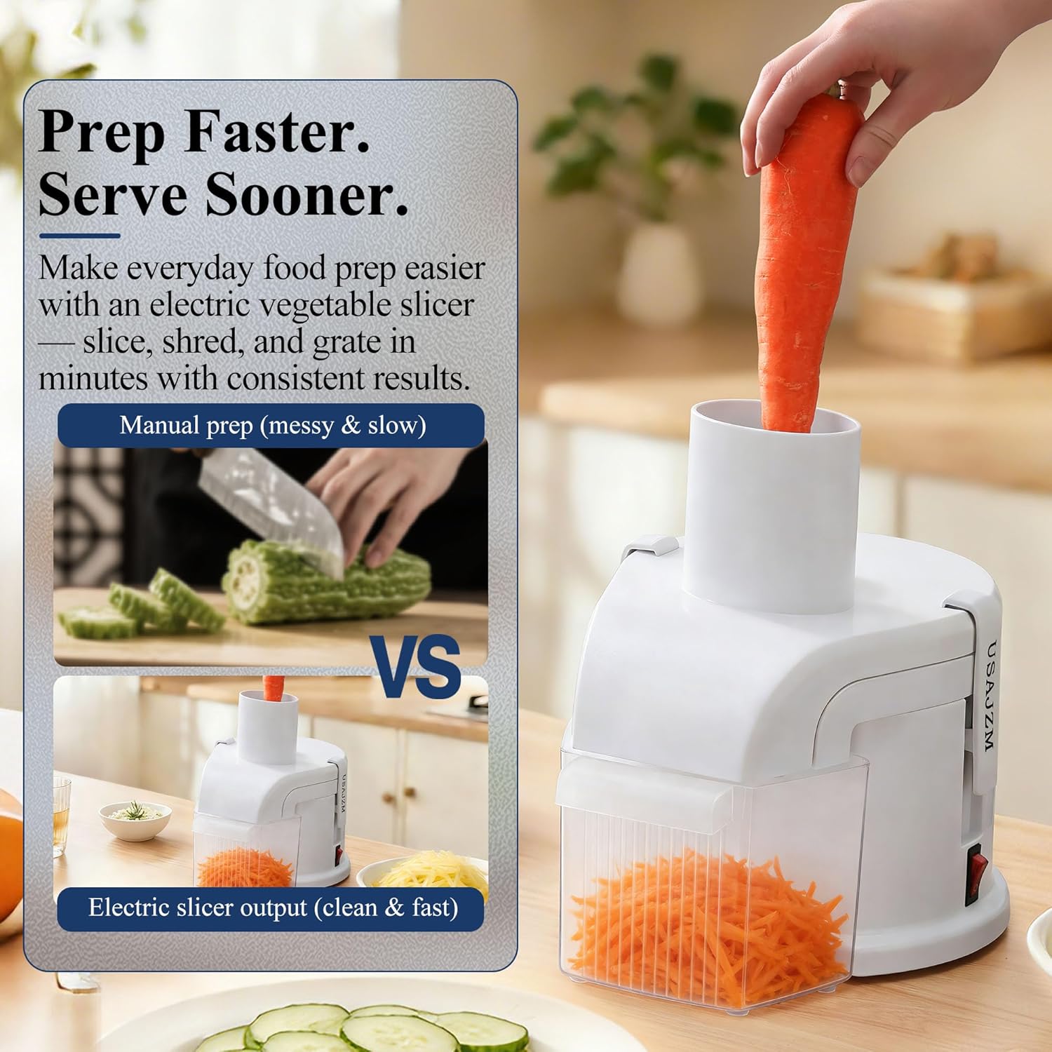 Electric Vegetable Chopper, 4-in-1 Automatic Slicer Grater Shredder One-Touch Control Easy to Clean for Cheese Potato Commercial & Home Kitchen Restaurant Hotel School