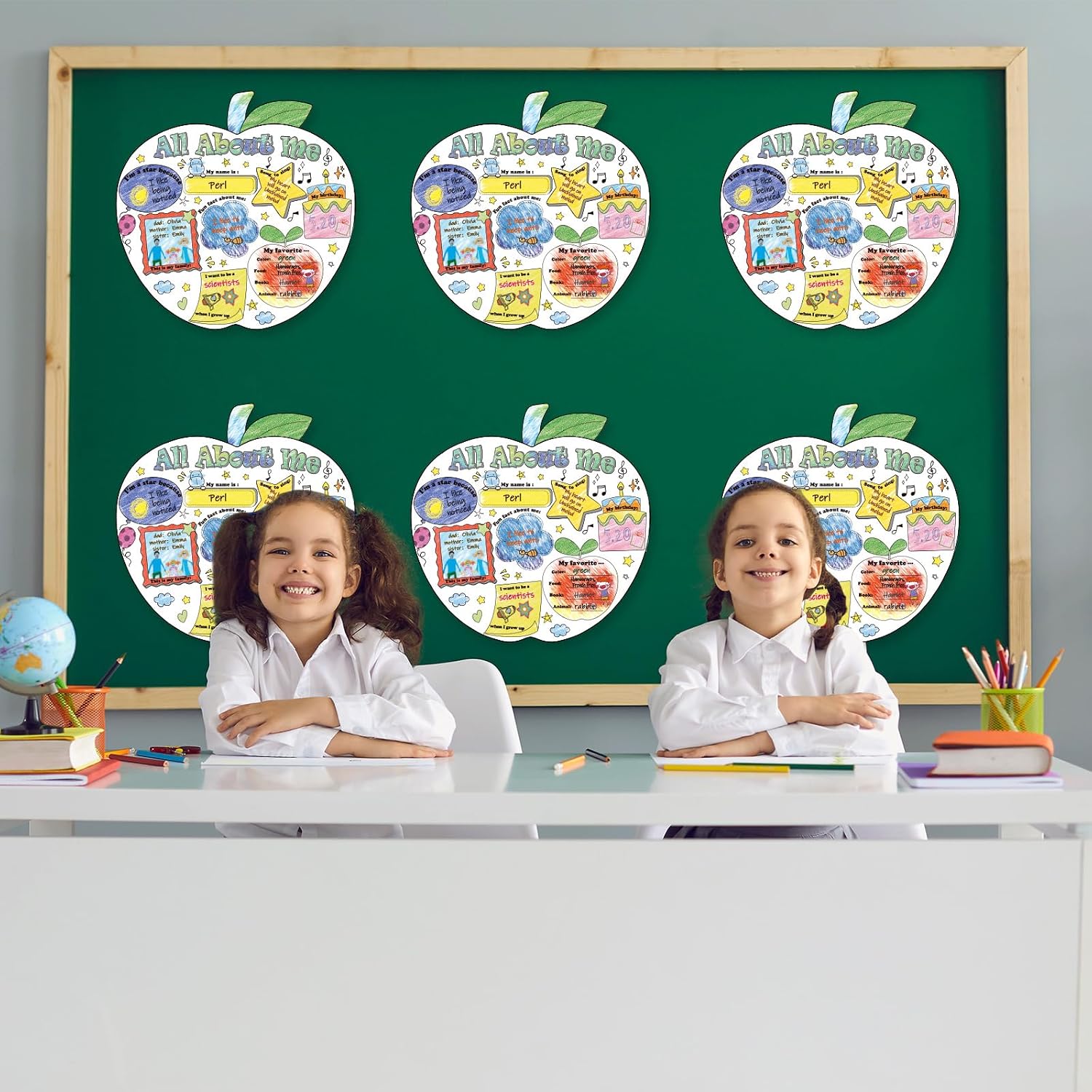 ZOIIWA 40 Apple Read All About Me Posters Star Students Posters to Fill in for Kids Students Teachers All About Me Poster Decoration Elementary School Kindergarten Classroom Supplies