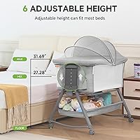 Vista 7 de Real Relax Moisés para bebé, cuna mecedora 3 en 1 para bebé con 6 alturas ajustables, laterales y colchón de malla transpirable, cesta de Gris