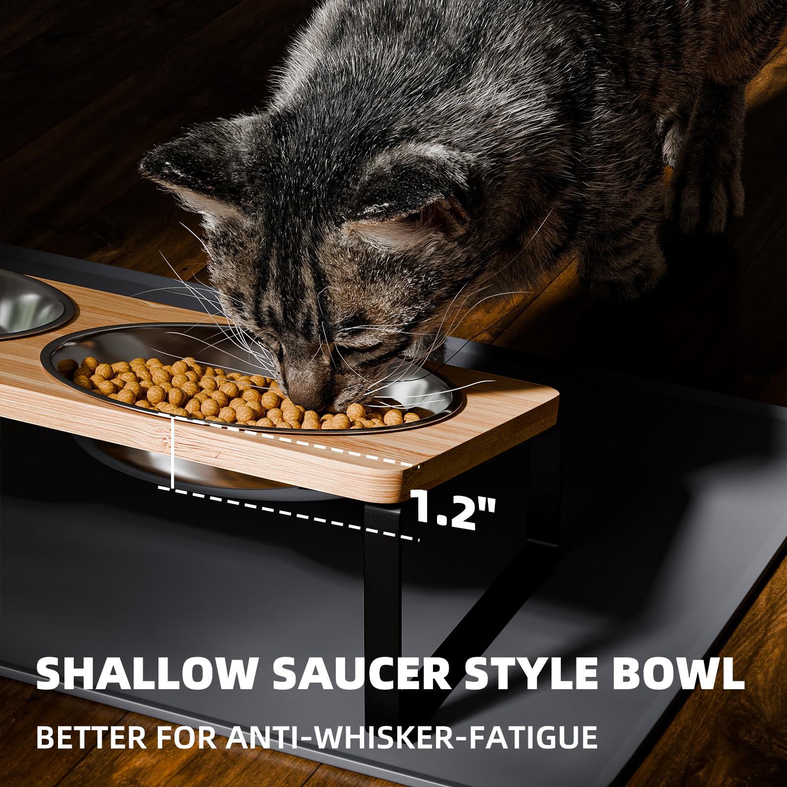 Ciotole rialzate per gatti adatte ai baffi, ciotole per cibo per gatti con tappetino in silicone, supporto inclinato a 15°, anti-vomito, per cibo e acqua, 2 ciotole in acciaio inox per gatti e