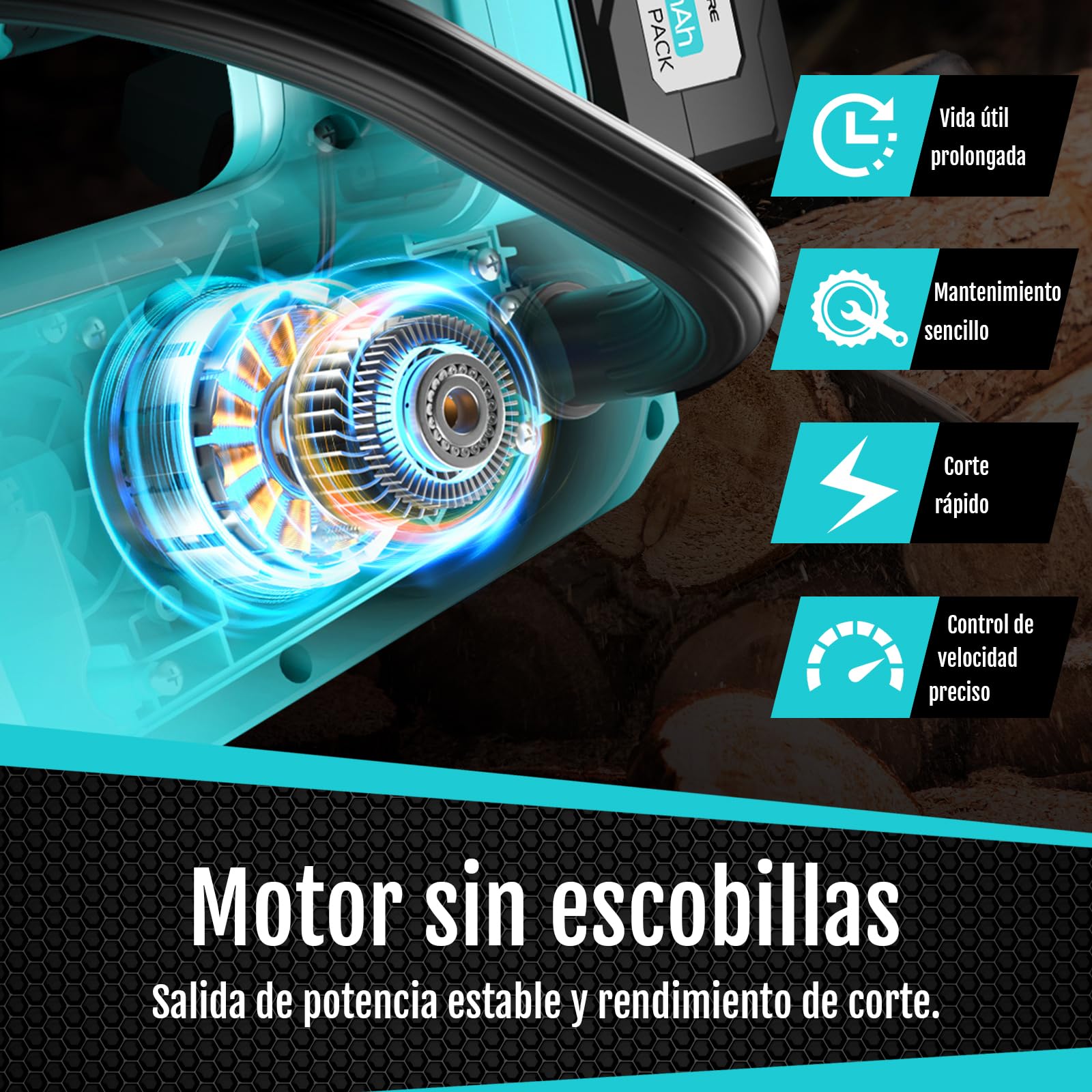 YARDCARE Motosierra a batería sin cable 12" con pantalla LED, motor brushless 1200 W, batería Li-Ion 4 Ah + cargador, tensión de cadena sin herramienta, lubricación automática, gancho de suspensión