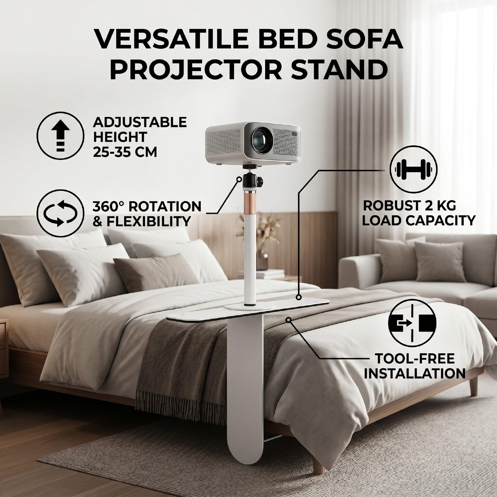 Supporto per Proiettore per Divano Letto con Rotazione di 360°
