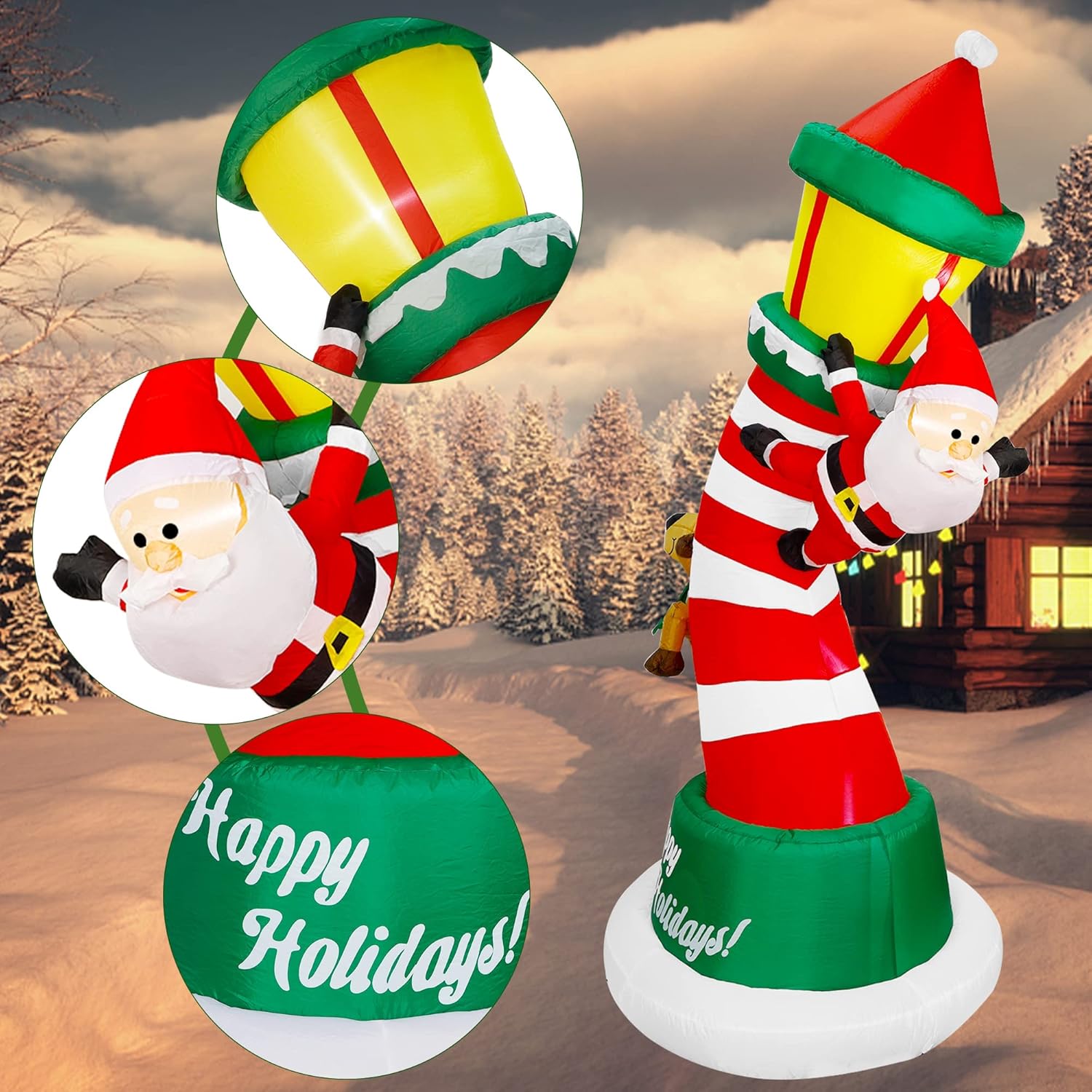 Lulu Home 9FT Christmas Inflatable Decorations, Giant Lighted Lighthouse with Santa and Reindeer, Xmas Blowups with Drawstring Bags for Winter Holiday Yard Lawn Garden Outdoor Decor