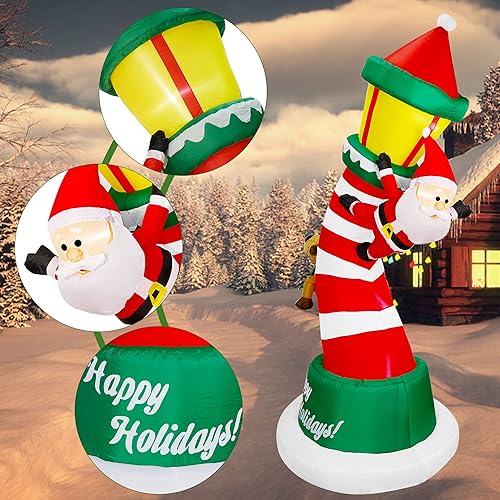Miniatura 6 de Lulu Home Decoraciones inflables de Navidad, faro gigante iluminado con Papá Noel y renos, inflables de Navidad para vacaciones de invierno, patio,