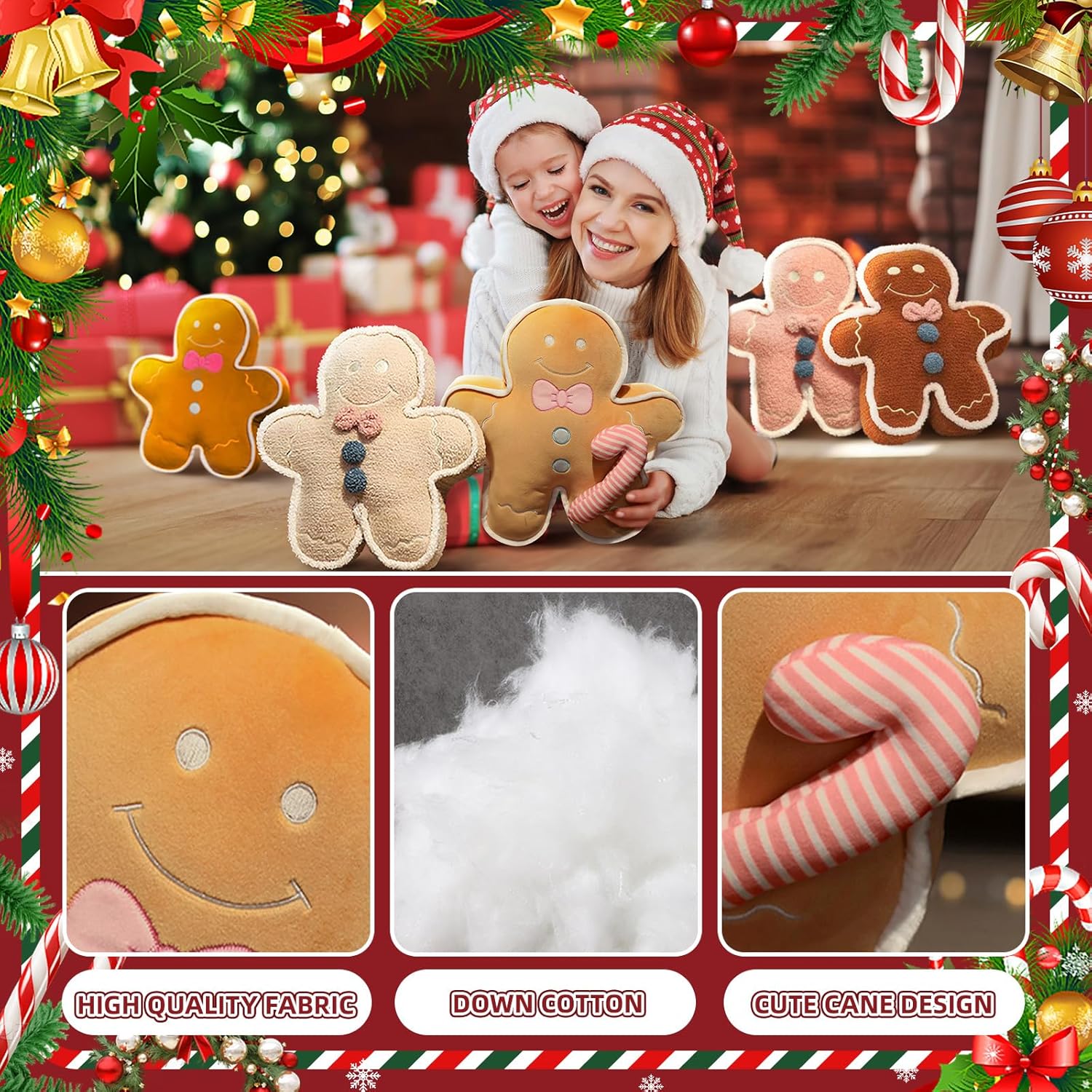 2 Pcs Christmas Gingerbread Man Pillow for Bed Couch