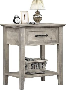 coucheta Nightstand, End Table, Storage Drawer and Open Wood Shelf, Industrial Design, Side Table for Bedroom, Living Room, Dorm, Easy Assembly Grey1 Pack