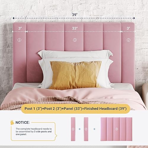 Miniatura 100 de Allewie - Base de cama tapizada en terciopelo, cabecera capitoné de canales verticales, listones de madera reforzados, opción de somier, fácil de