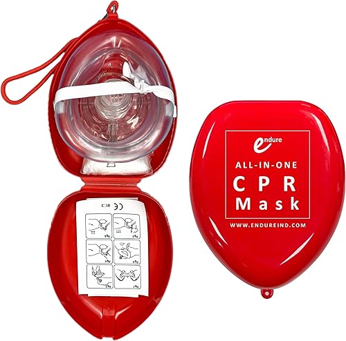 Miniatura 9 de Endure Máscara y kit de RCP para adultos, kit de primeros auxilios en una funda suave roja con máscara, dos guantes de PVC y dos almohadillas de