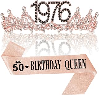 50th Birthday Decorations for Women, 1976 Birthday Crown and Sash