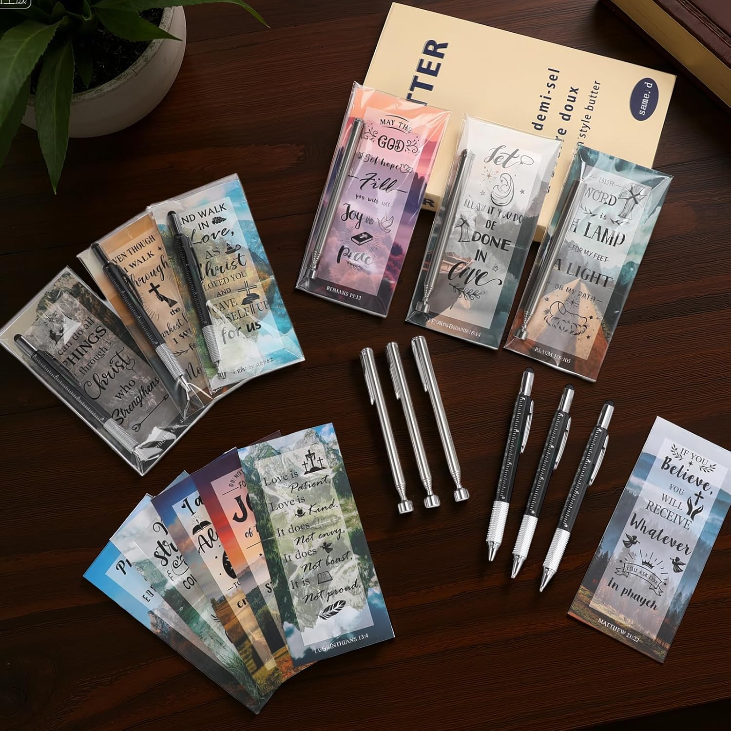 Sets Father's Day Religious Party Favors Gift for Men Employee Christian Gifts Bulk Multi Tool Pen Bible Verse Card Telescope Magnetic Pickup Tool Set for Dad Father Husband(24)