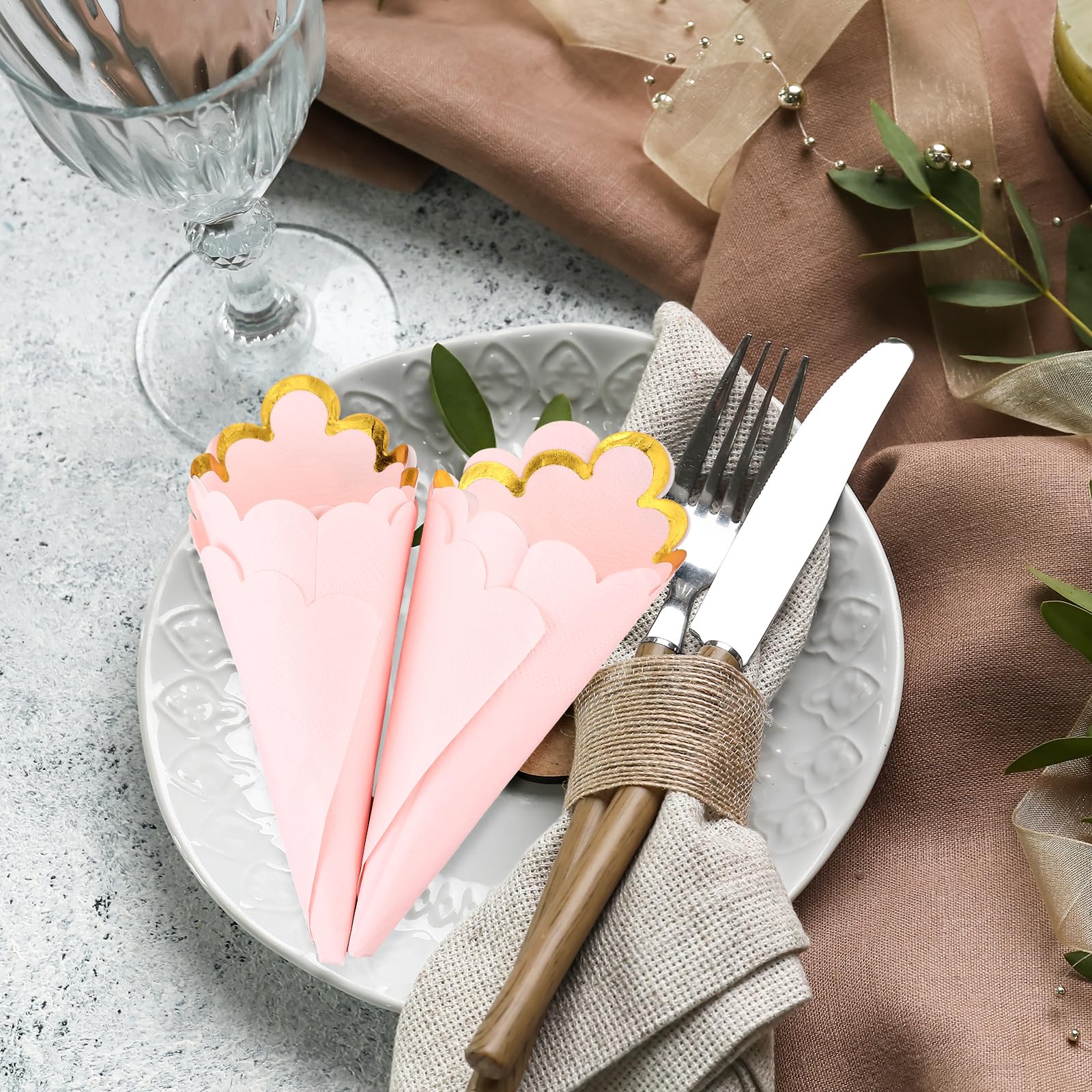 50 servilletas de cóctel festoneadas con borde de lámina dorada, servilletas desechables gruesas, servilletas de papel pastel, servilletas de fiesta, servilletas de bebidas para boda, cena,