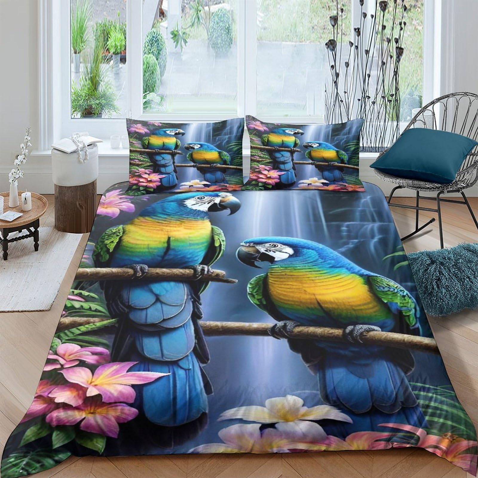 Parure de lit perroquet sauvage 3D King 220x240 en microfibre