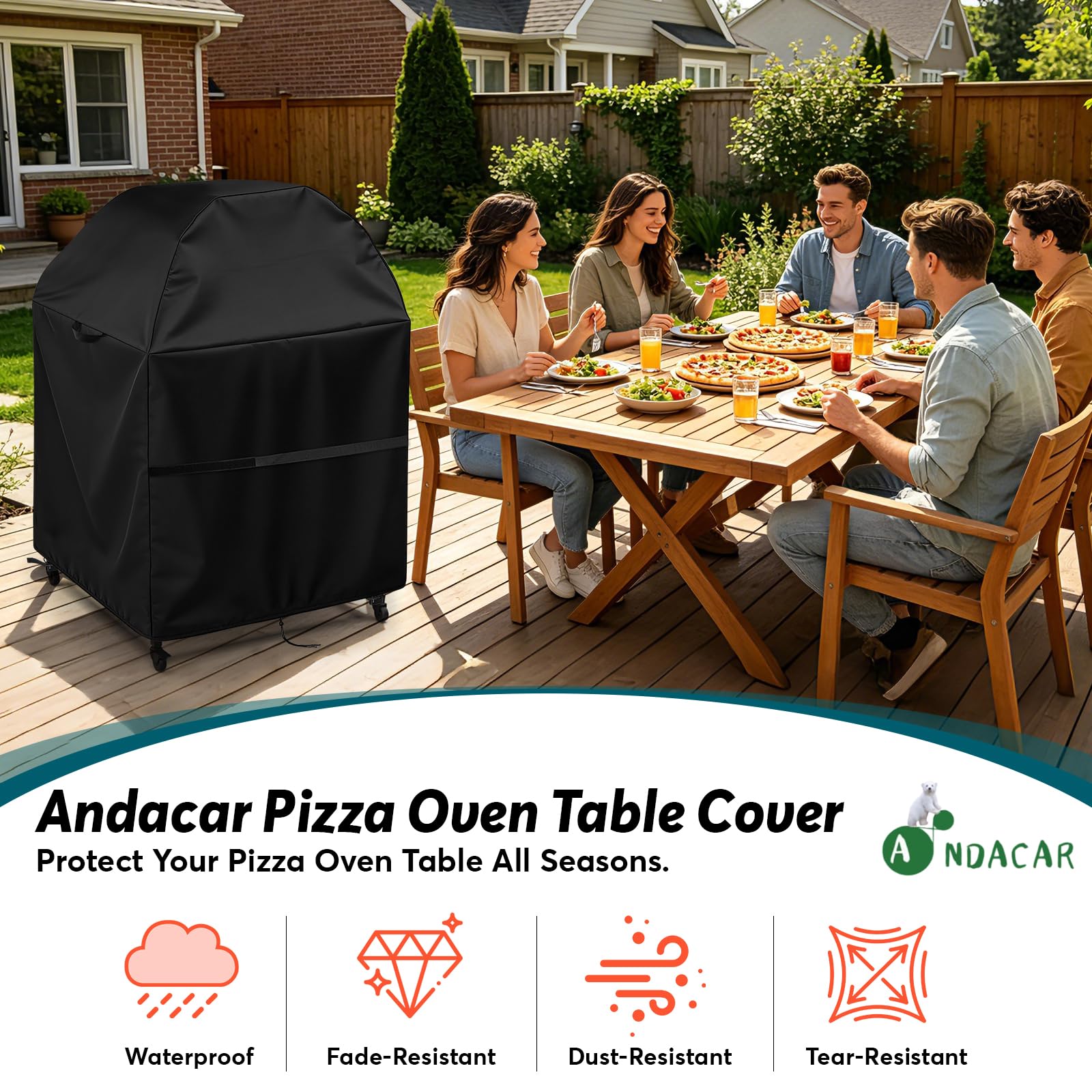 Copertura per forno da pizza da esterno per forno Ooni e tavolo grande | Copertura impermeabile per tavolo da barbecue per pizza (solo copertura), 83 x 83 x 132 cm, nero