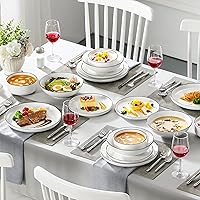 Vista 5 de MALACASA Plates and Bowls Sets, 24 Pieces Modern Porcelain Dinnerware Set for 6 Ceramic Dishware Dishes White Kitchen Dinner Dining Ware Set wtih