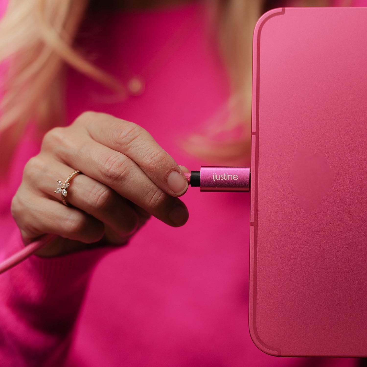 KONDOR BLUE x iJustine | 3 FT Lightning Cable for iPhone (USB-C to Lightning) | Rapid-Charge up to 30 W, High-Speed Data 480 Mbps, Ultra-Durable Nylon Braided with Reinforced Metal Connectors | Pink