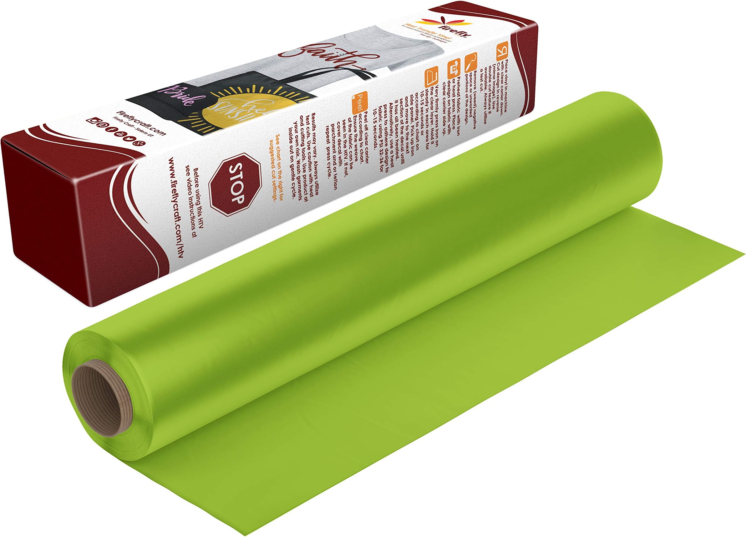 Firefly Craft Regular Lime Green, Heat Transfer Vinyl for Shirts - Iron on Vinyl for Cricut & Silhouette Heat Press Vinyl for Shirt Transfers - Iron on HTV Vinyl - 3 Pieces, 12" X 20" (5 Feet) Each