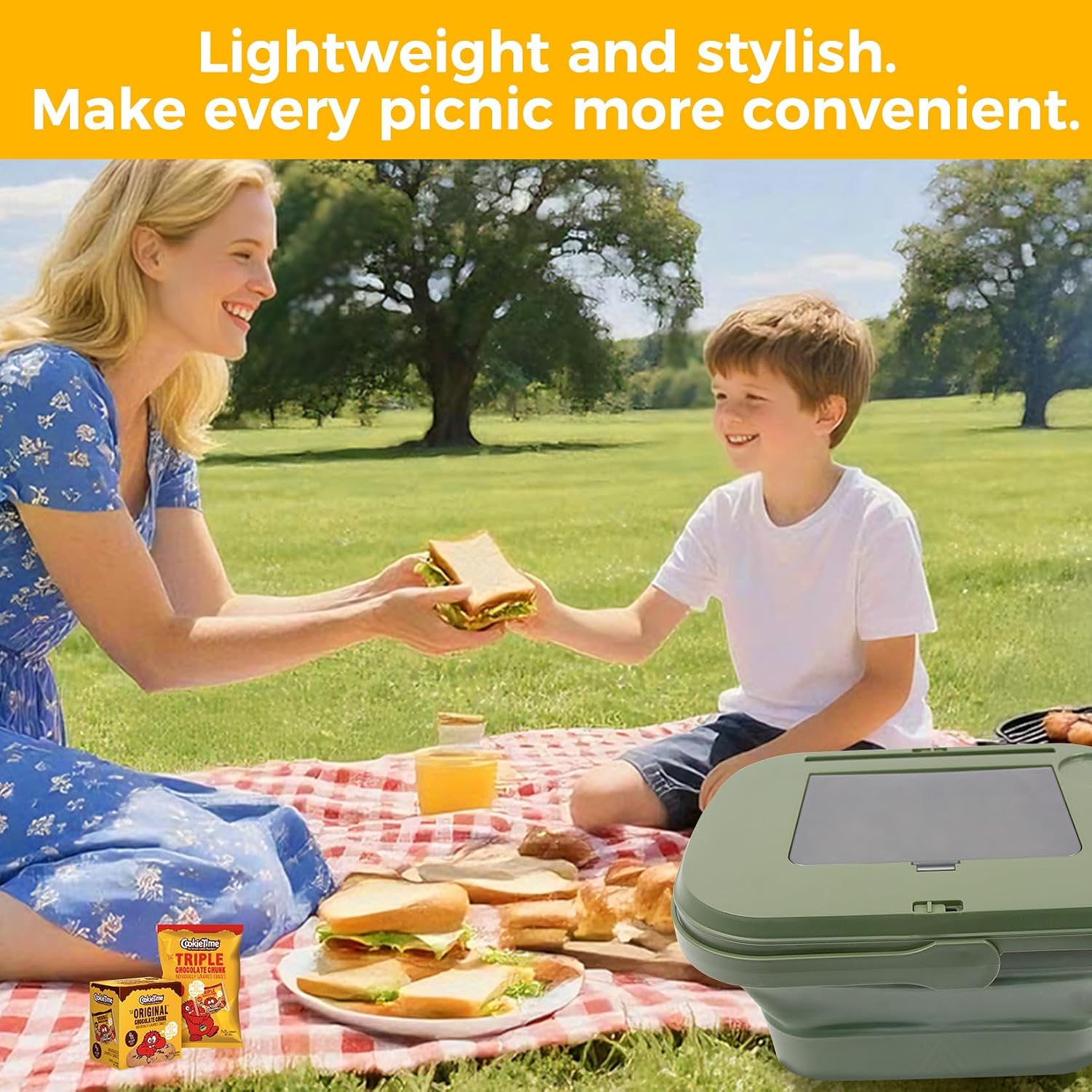 Picnic Basket Foldable Bucket with Lid and Handles, Portable Outdoor Storage Bucket, 18 Liters, Ideal for Camping、Outdoors and Car Trunks (Green)