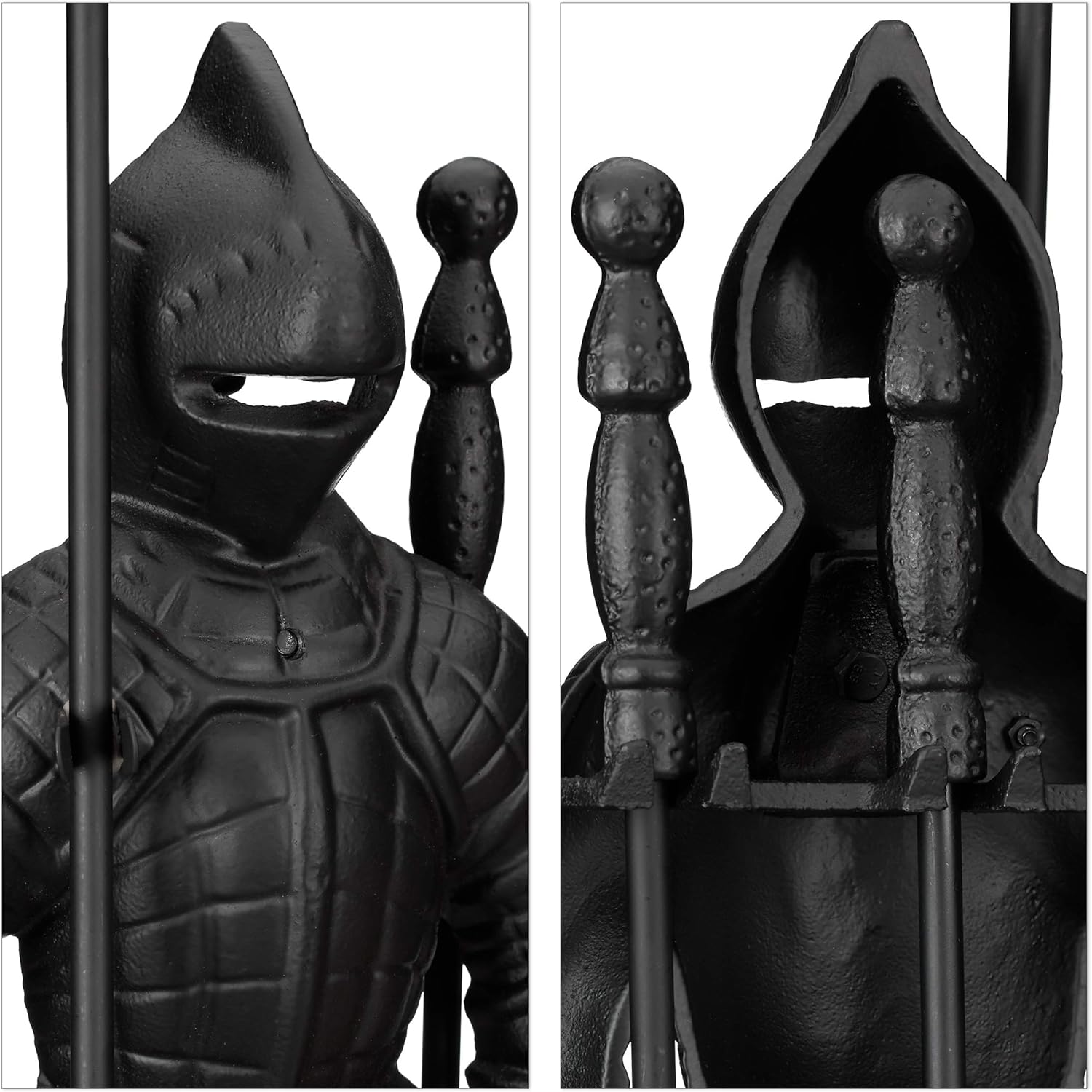 Up To 40% OFF Relaxdays Modern Cast Fire Irons Knight, 4-Piece Fireplace Companion Set with Shovel, Broom, Poker and Rack, 72 x 21 x 12.5 cm, Black