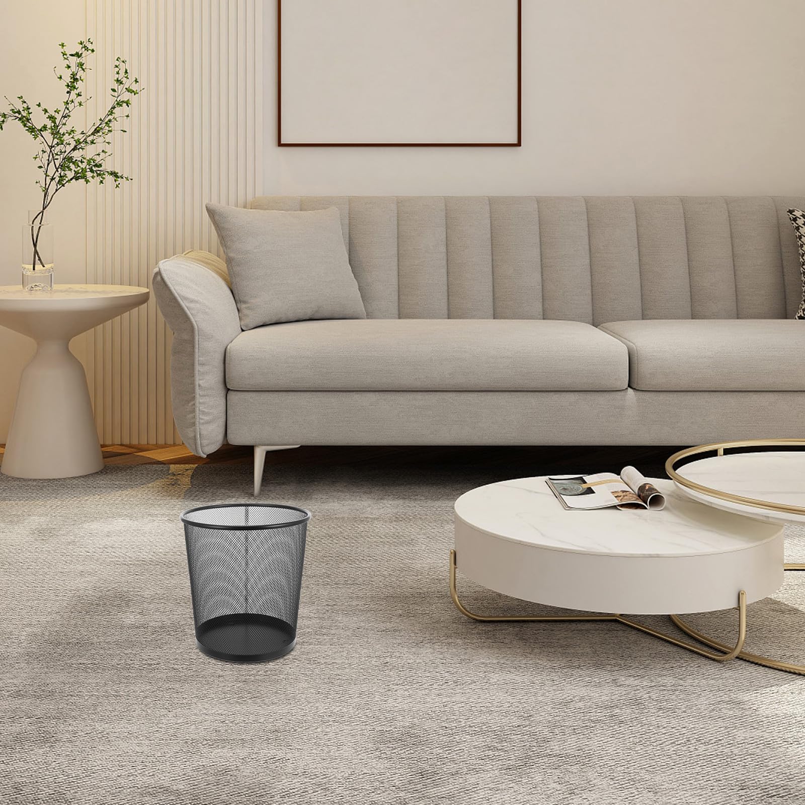 KALLORY 5 Piezas Papelera Metálica Negra Redonda Ventilada y Portátil de 9 L para Cocina y Espacios Compactos, Diseño Moderno y Elegante de Hierro