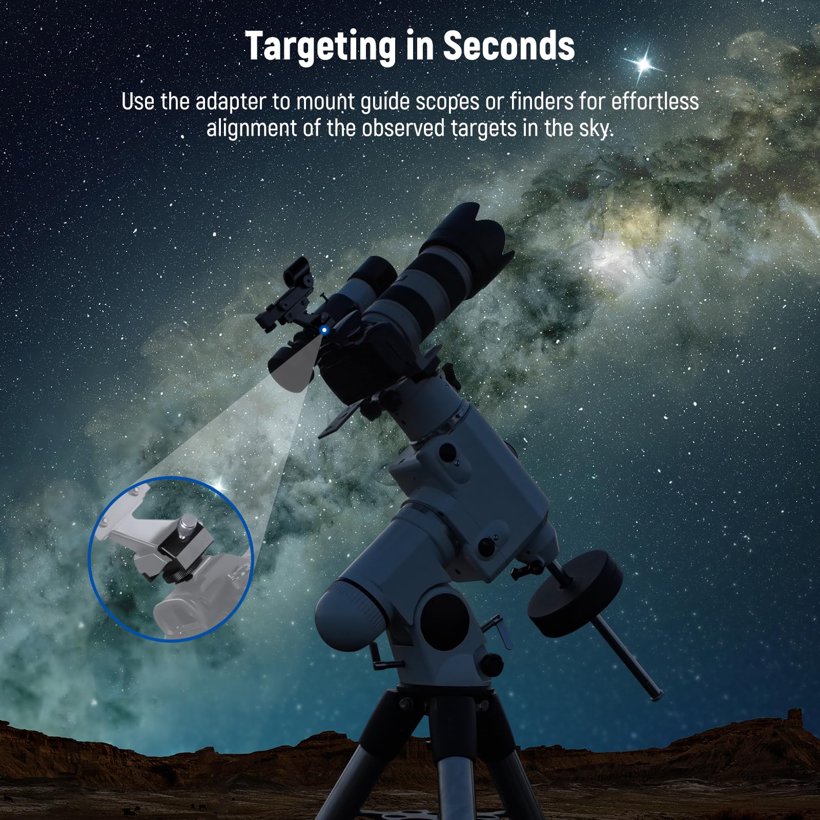 NEEWER Adattatore di Montaggio per Cercatore di Telescopi in Metallo con Cold Shoe e Filettatura 1/4" per Attacco Hot Shoe, Base a Coda di Rondine Standard da 33mm per Astrofotografia di Cielo, LS-T16