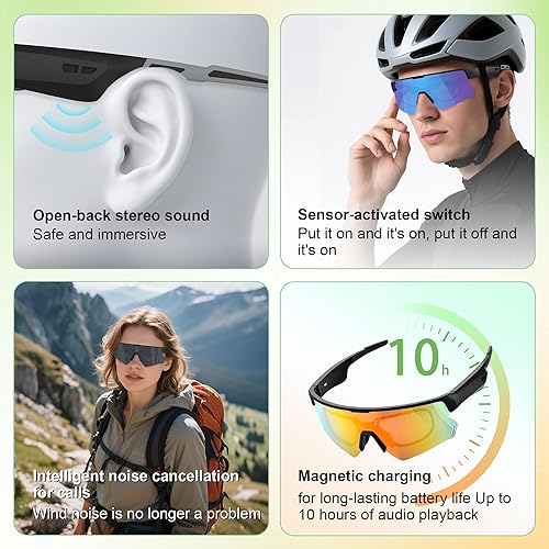 Miniatura 3 de Blackview Lentes inteligentes, 5.3 gafas de sol Bluetooth con altavoz de oído abierto, compatible con asistente de voz, lente de bloqueo de luz