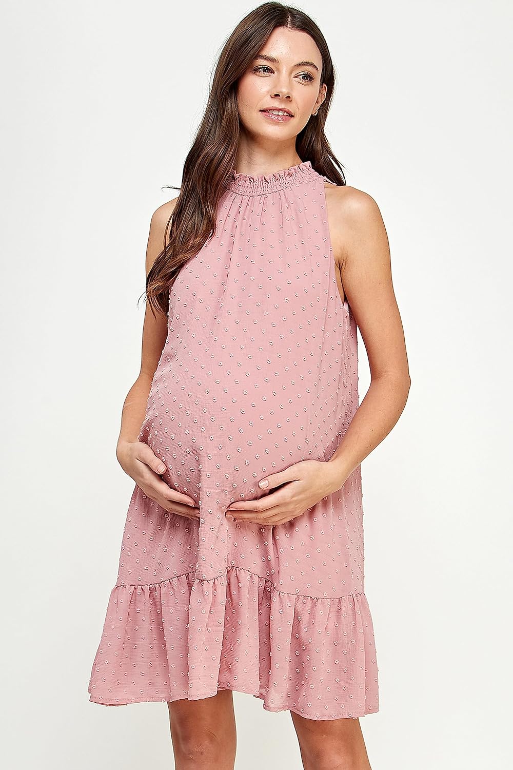 Womens Sleeveless Dot Maternity Dress with Ruffles