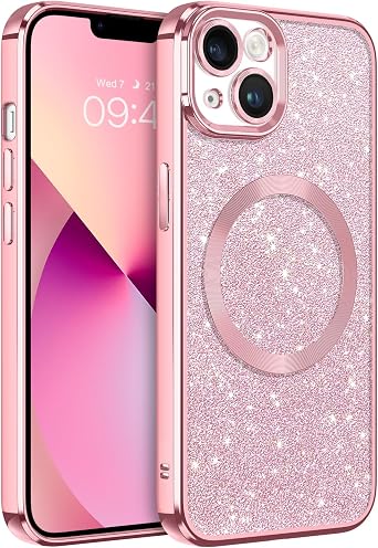 علبة مغناطيسية GaoBao iPhone 13، [متوافقة مع Magsafe] حافظة مقاومة للصدمات لامعة ومشرقة من Bling Slim Fit لهاتف iPhone 13 6.1"، وردي/لامع