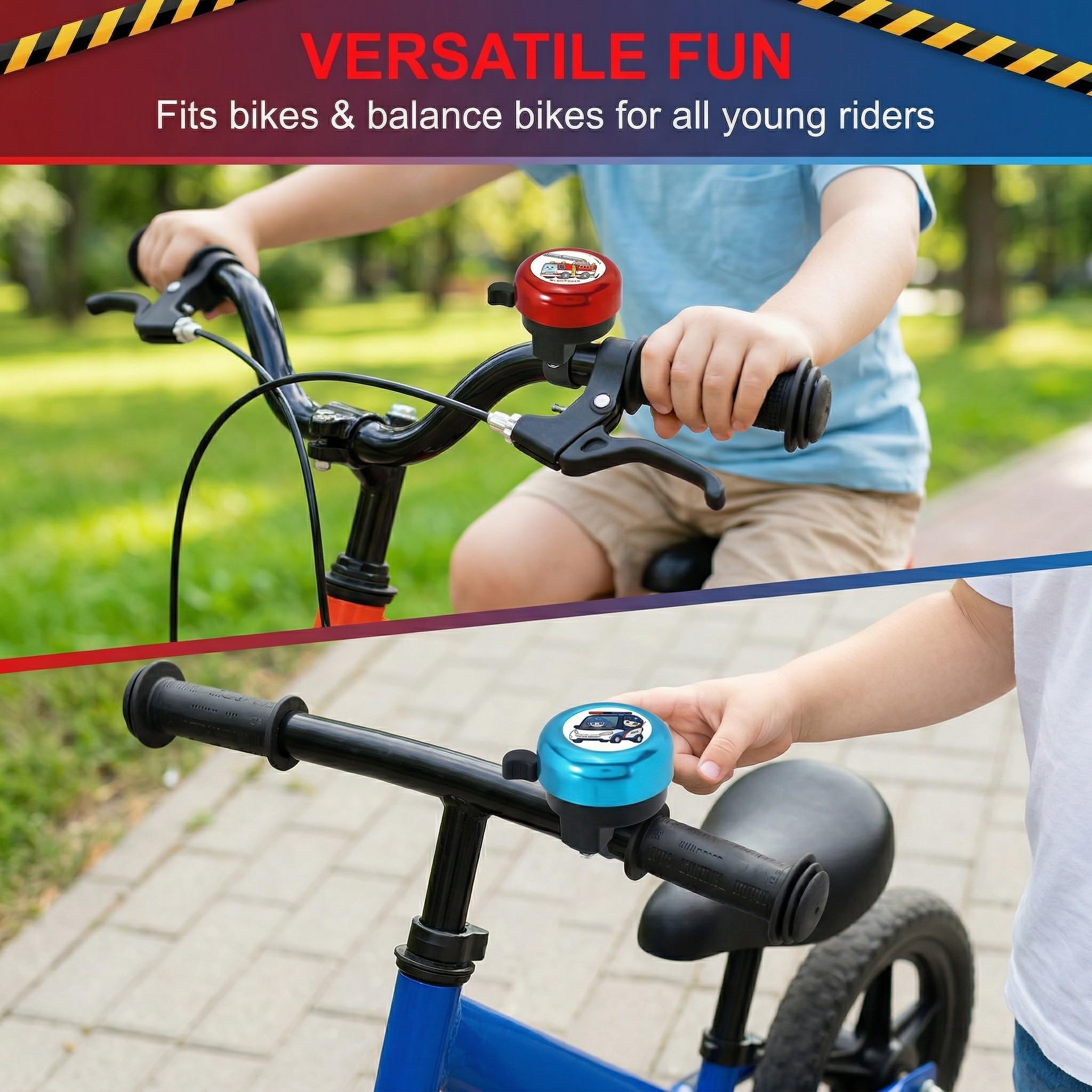 Sonnette Vélo Enfant Pompiers – Coffret Avec 2 Autocollants Pailletés, Son Puissant, Facile à Fixer Sans Outils