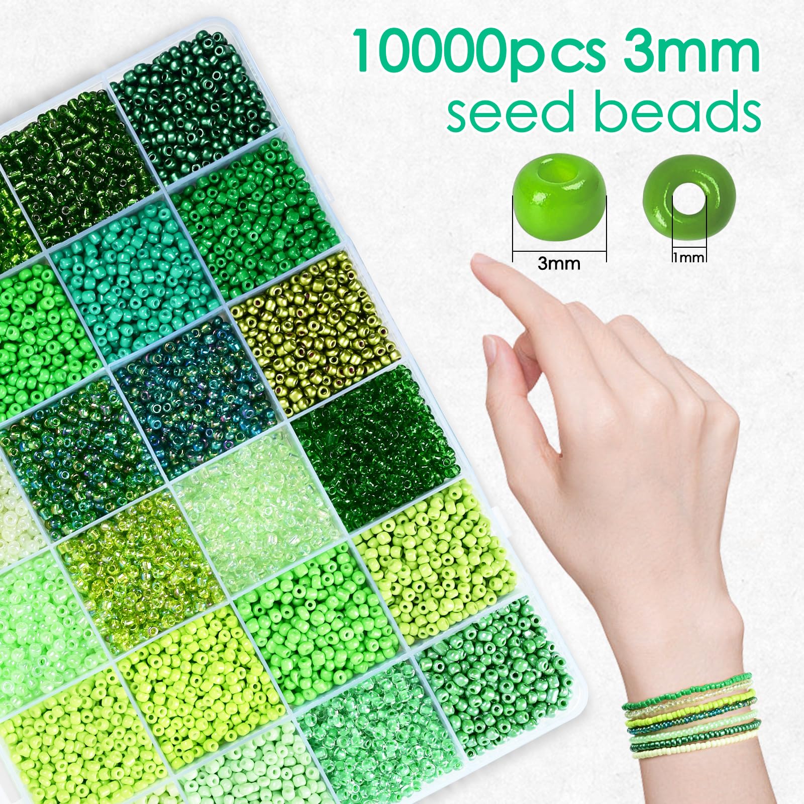 Vtssvow Cuentas de cristal de 3 mm para hacer pulseras, 24 colores, 10000 piezas, kit de fabricación de pulseras de la amistad, pequeñas cuentas de vidrio para hacer joyas (mezcla de 24 colores,