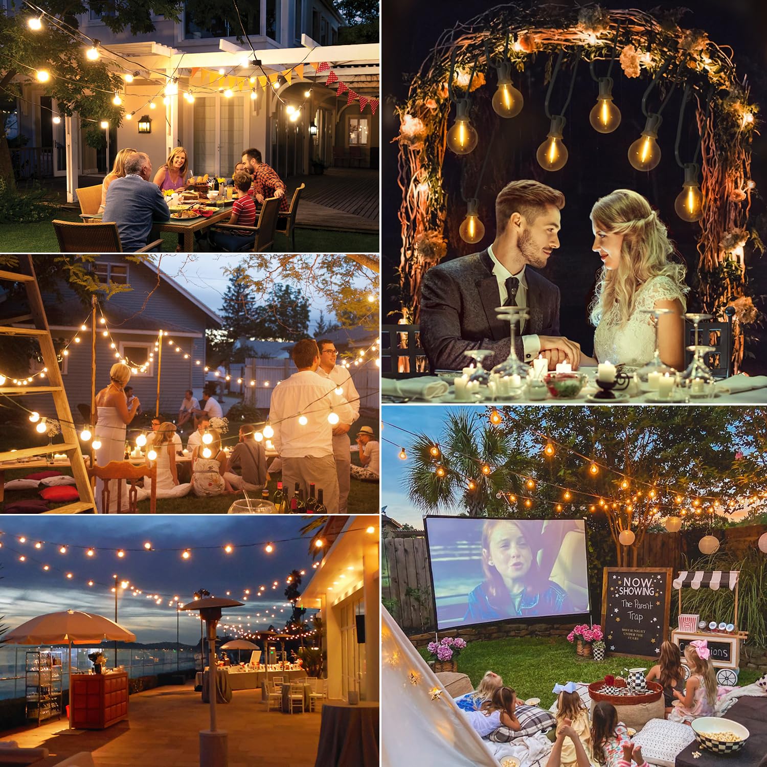 GreHom Catena Luminosa Esterno, 25+1 G40 LED, 15M/50FT, IP65 Impermeabile Luci da Esterno Giardino, USB o Carico Luci Solari Esterno, 8 Modalità, Decorazioni Giardino, Festa, Matrimoni, Gazebo