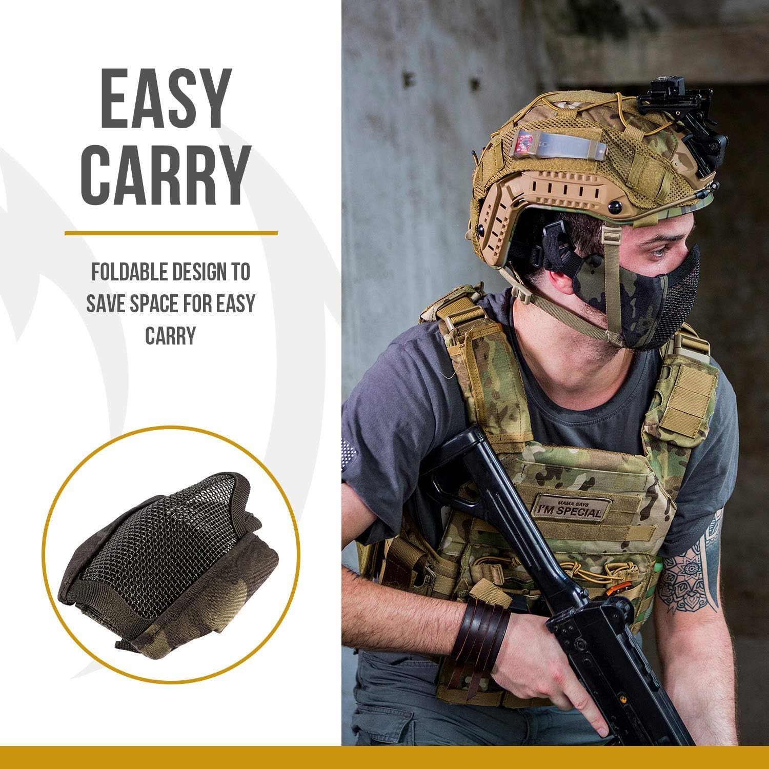 OneTigris 6" Foldable Half Face Mesh Mask Military Style Comfortable Adjustable Tactical Lower Face Protective Mask and Tactical Chest Rig with 5.56/7.62 Rifle & Pistol Mag Pouch & X Strap : Sports & Outdoors
