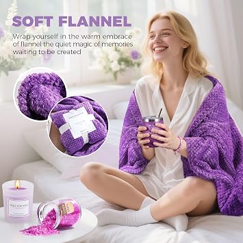 MEINESQIS Birthday Gifts for Women,Lavender Spa Gift Set with Cozy Flannel Blanket, Self Care Care Package Gift Box,Womens Gift Set, Wife, Sister, Best Friend, Girlfriend Gift