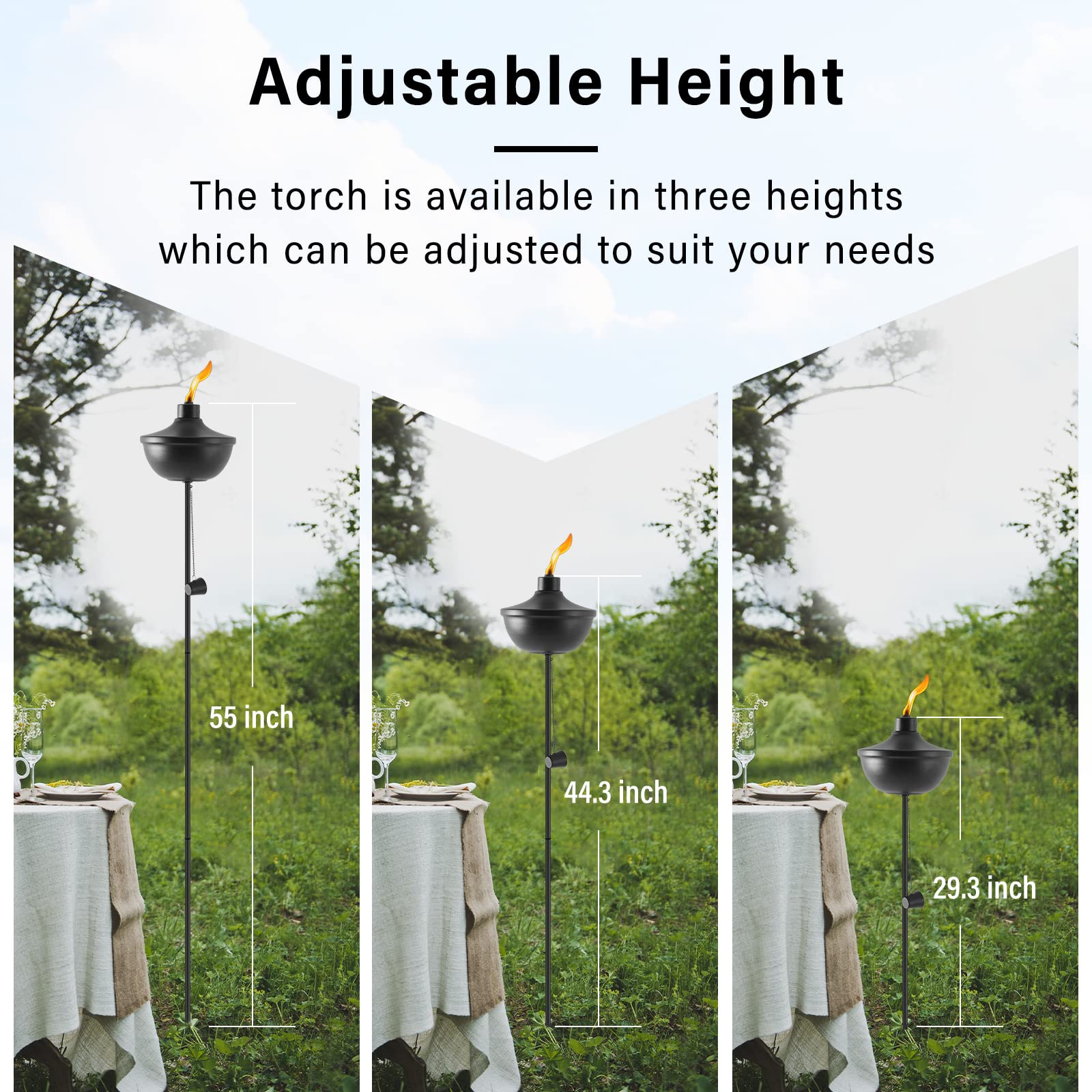 ZSZMFH Home Garden Torch Set of 6, Large Capacity 18oz Outdoor Metal Torch Garden Décor,55-Inch Upgraded Citronella Torches with 3-Prong Grounded Stake, Table Top Torches for Party Patio Pathway